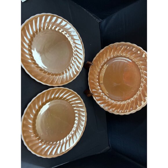 Fire King Peach Luster Vintage Dinner Plates Set of 3 10”  Vintage Swirl Pattern - Picture 2 of 7
